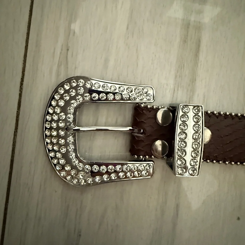 Leather Copper Bronze Fleur De Lis Western RHINESTONE Belt M SM - Picture 6 of 11